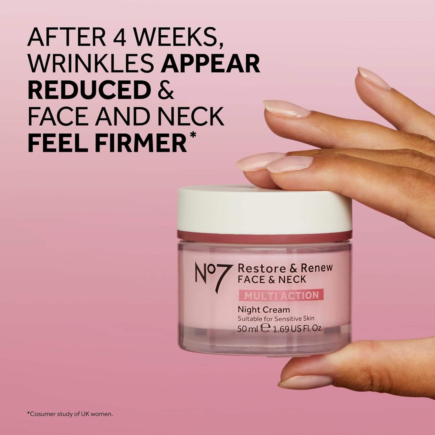 No7 Restore & Renew Multi Action Face & Neck Night Cream - Collagen Peptide Anti Aging Face Cream  Shea Butter + Vitamin E Skin Firming Night Cream (50ml)